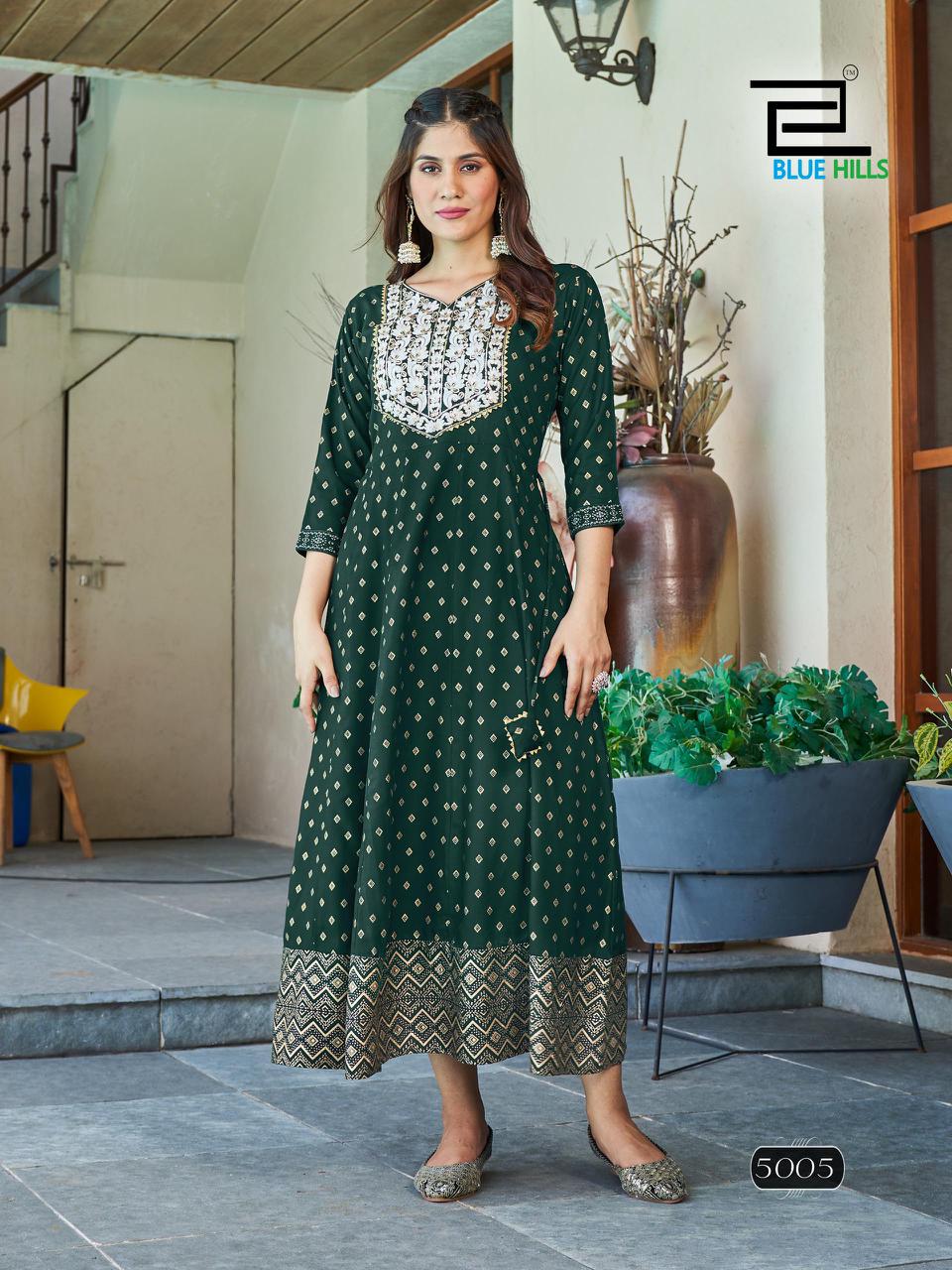 Walkway Vol 50 By Blue Hills Rayon Embroidery Anarkali Kurtis Wholesale Shop In Surat